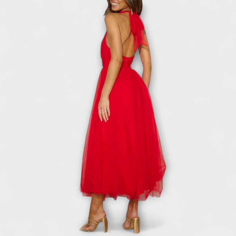 Pearlina - Elegant High Neck Mesh Dress