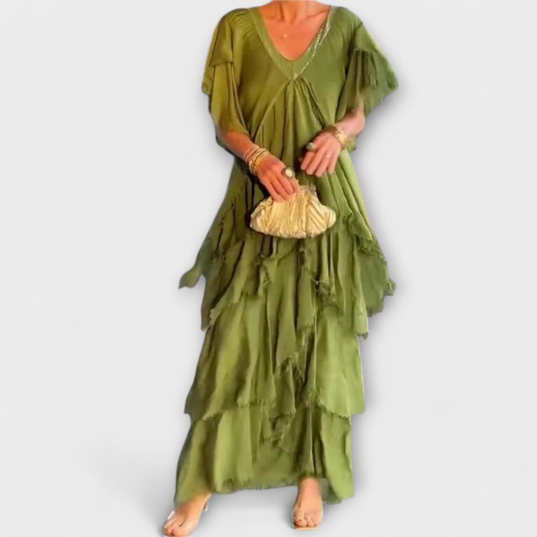 Blaise - V-Neck Maxi Dress with Ruffled Short Sleeves