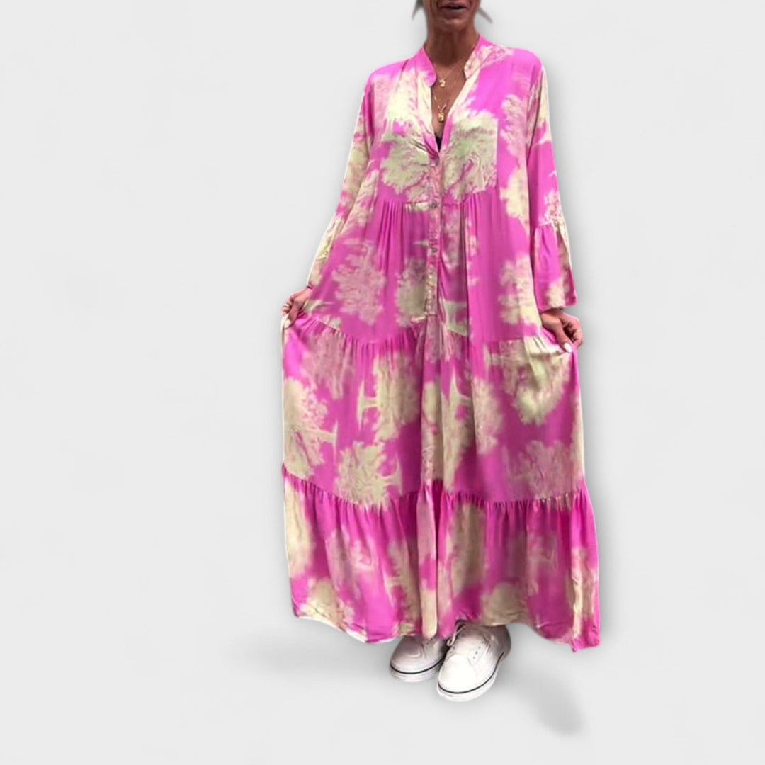 Giavanna - Printed Long Dress with Casual Flared Sleeves