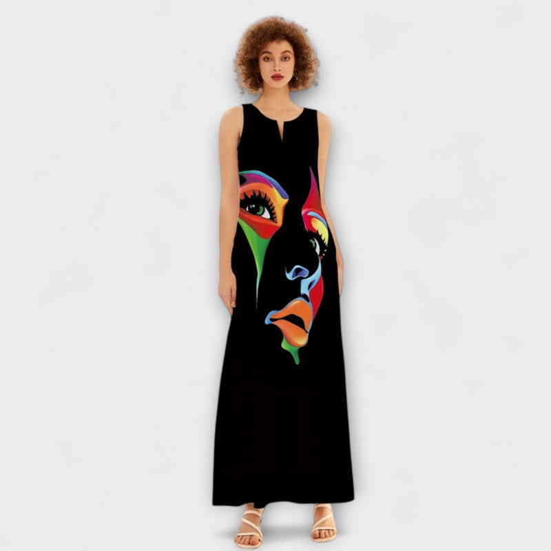 Honor - Stylish Maxi Dress with Chic Mask Print