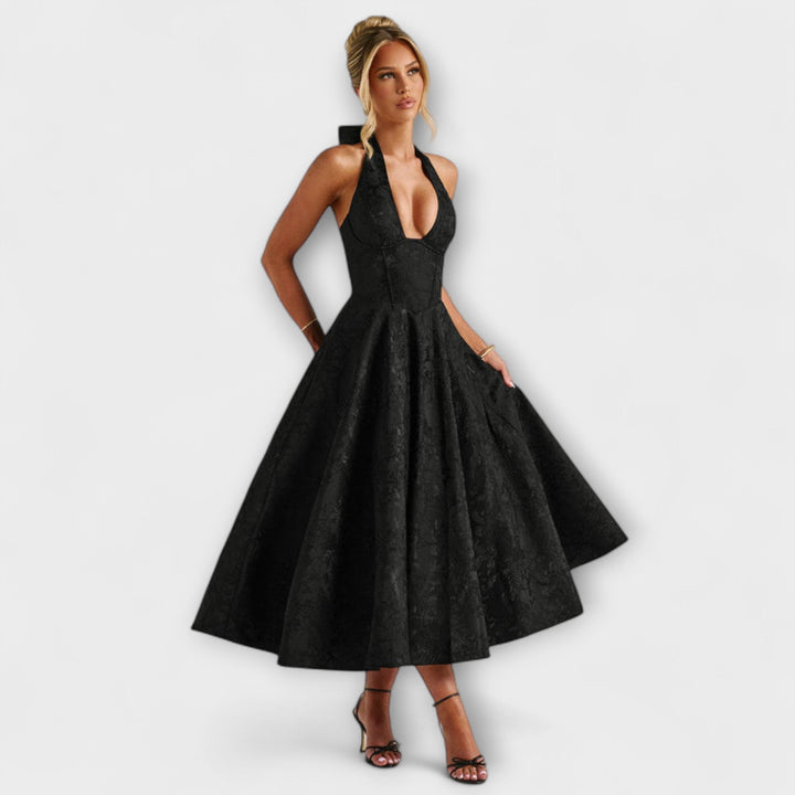 Renata - Jacquard Lace-Up Maxi Dress