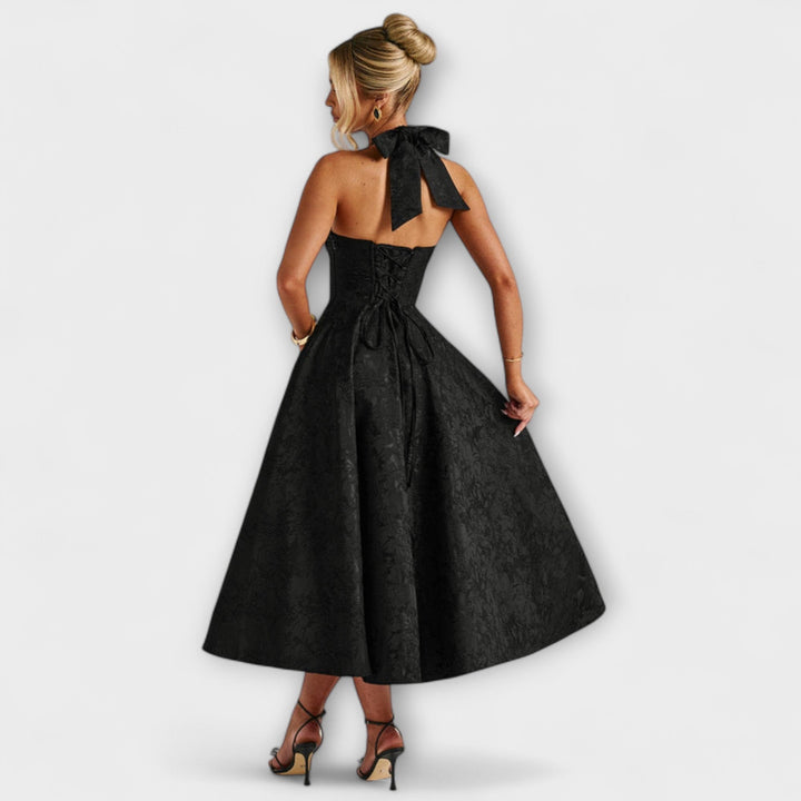 Renata - Jacquard Lace-Up Maxi Dress