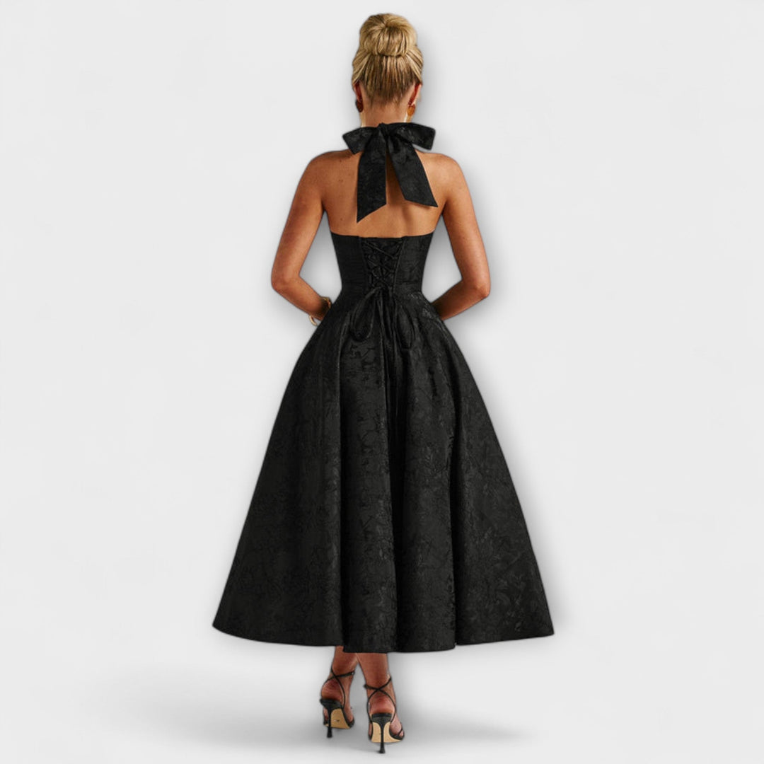 Renata - Jacquard Lace-Up Maxi Dress