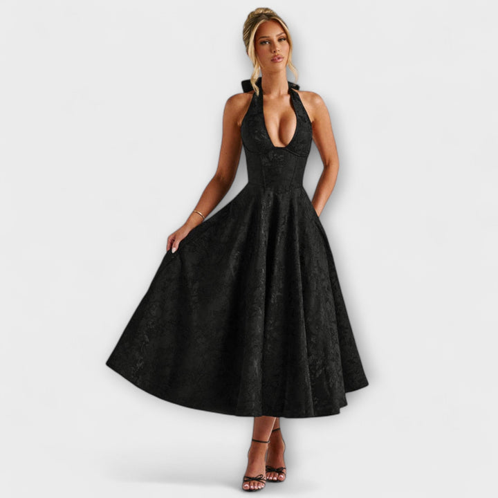 Renata - Jacquard Lace-Up Maxi Dress