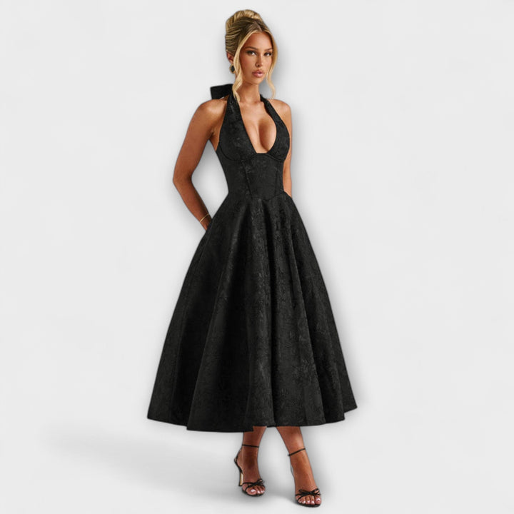 Renata - Jacquard Lace-Up Maxi Dress