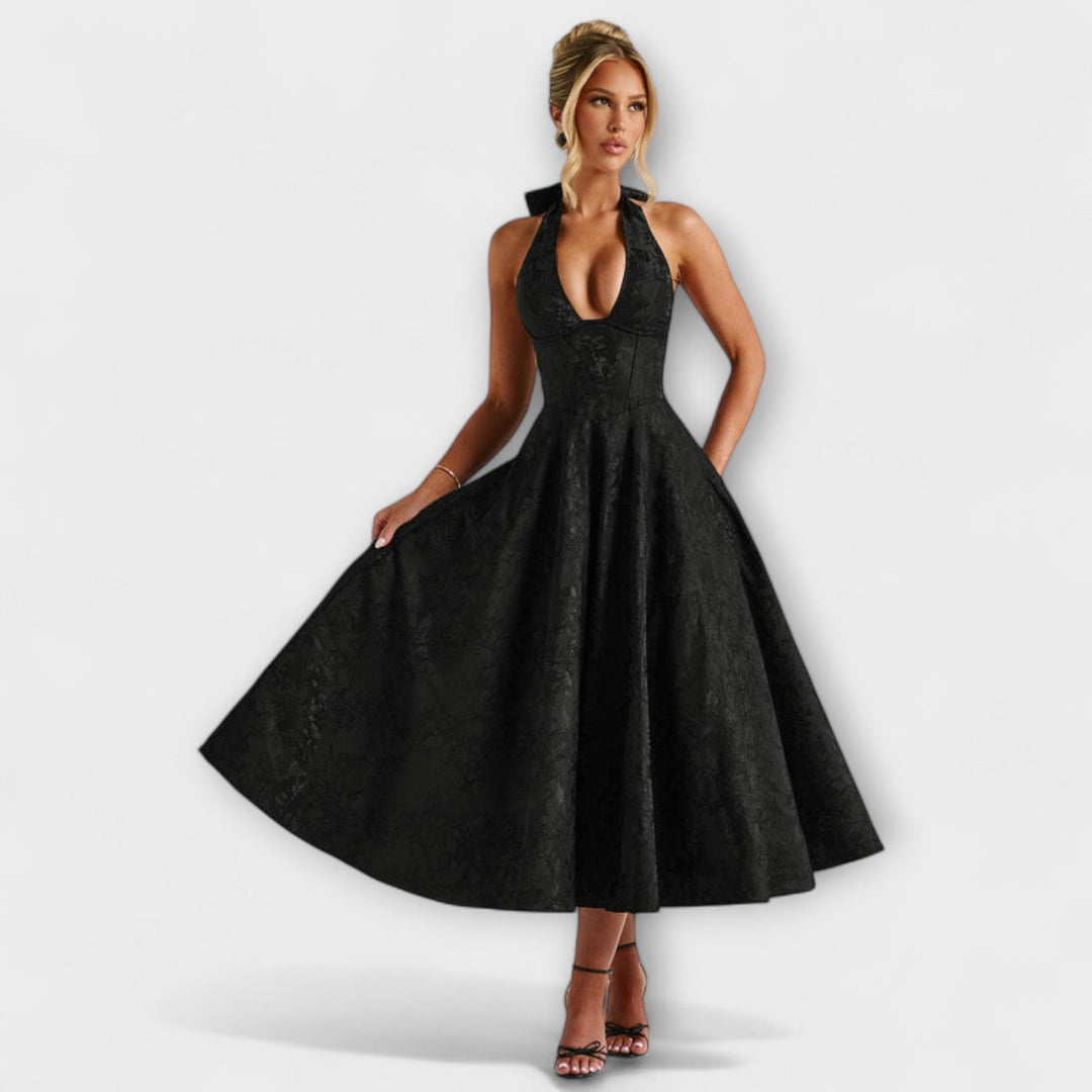 Renata - Jacquard Lace-Up Maxi Dress
