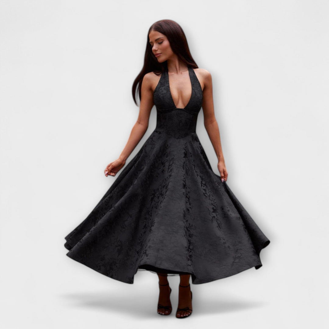 Renata - Jacquard Lace-Up Maxi Dress