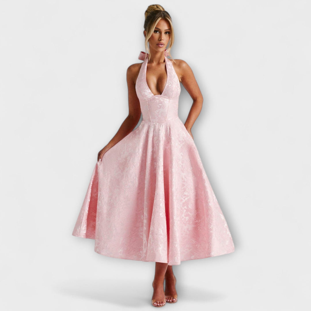 Renata - Jacquard Lace-Up Maxi Dress