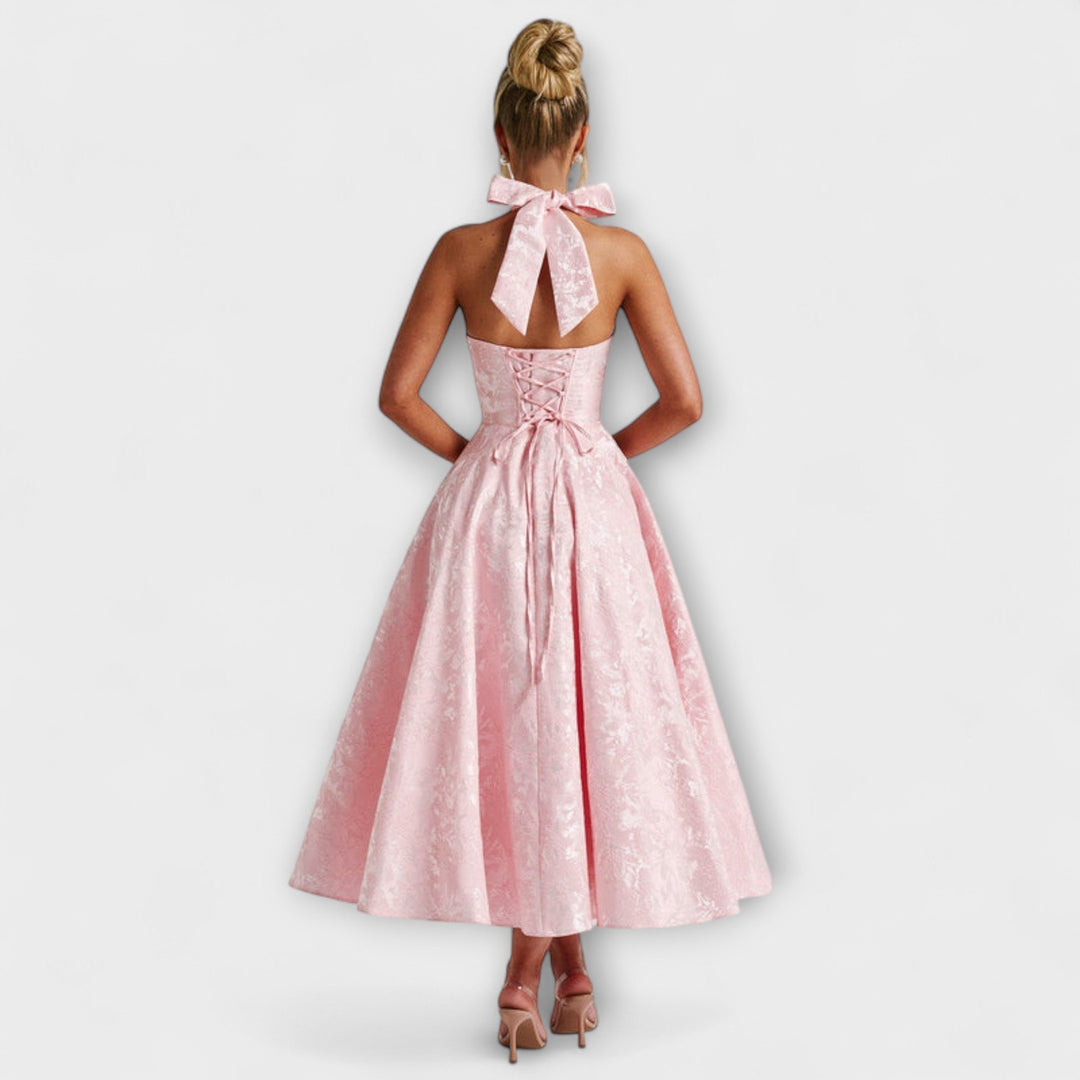 Renata - Jacquard Lace-Up Maxi Dress