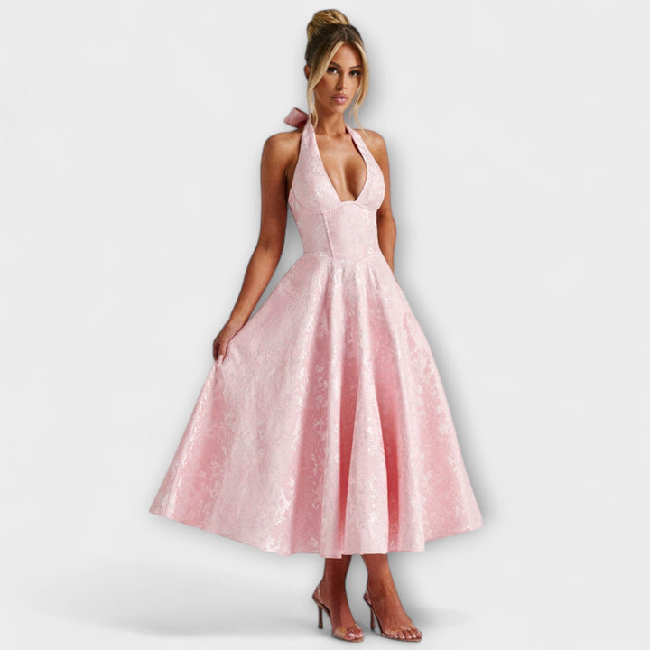Renata - Jacquard Lace-Up Maxi Dress