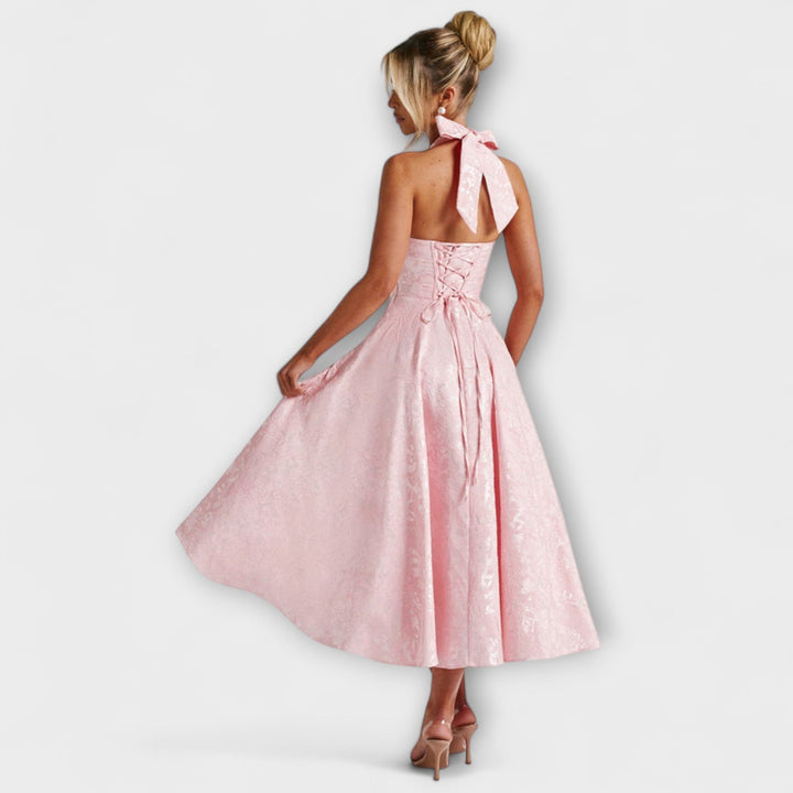 Renata - Jacquard Lace-Up Maxi Dress