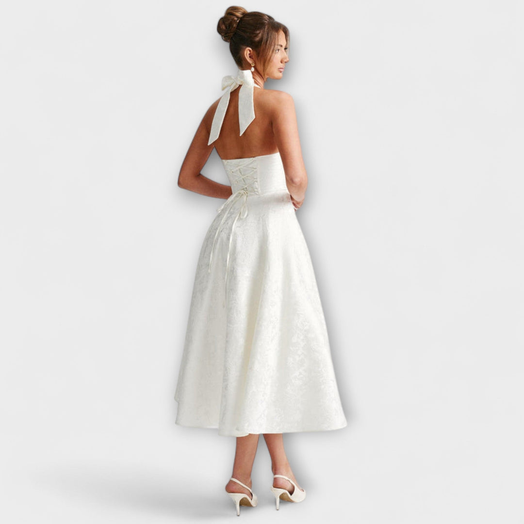 Renata - Jacquard Lace-Up Maxi Dress