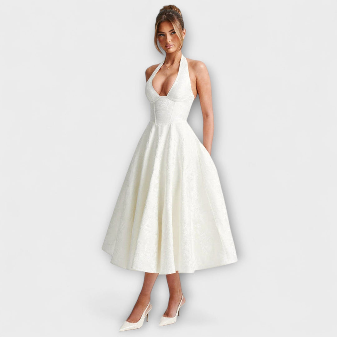 Renata - Jacquard Lace-Up Maxi Dress