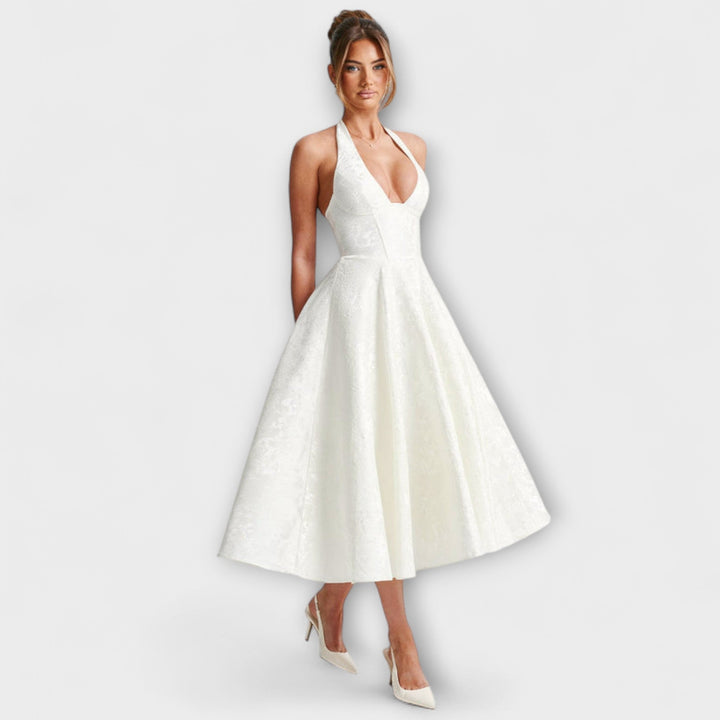 Renata - Jacquard Lace-Up Maxi Dress
