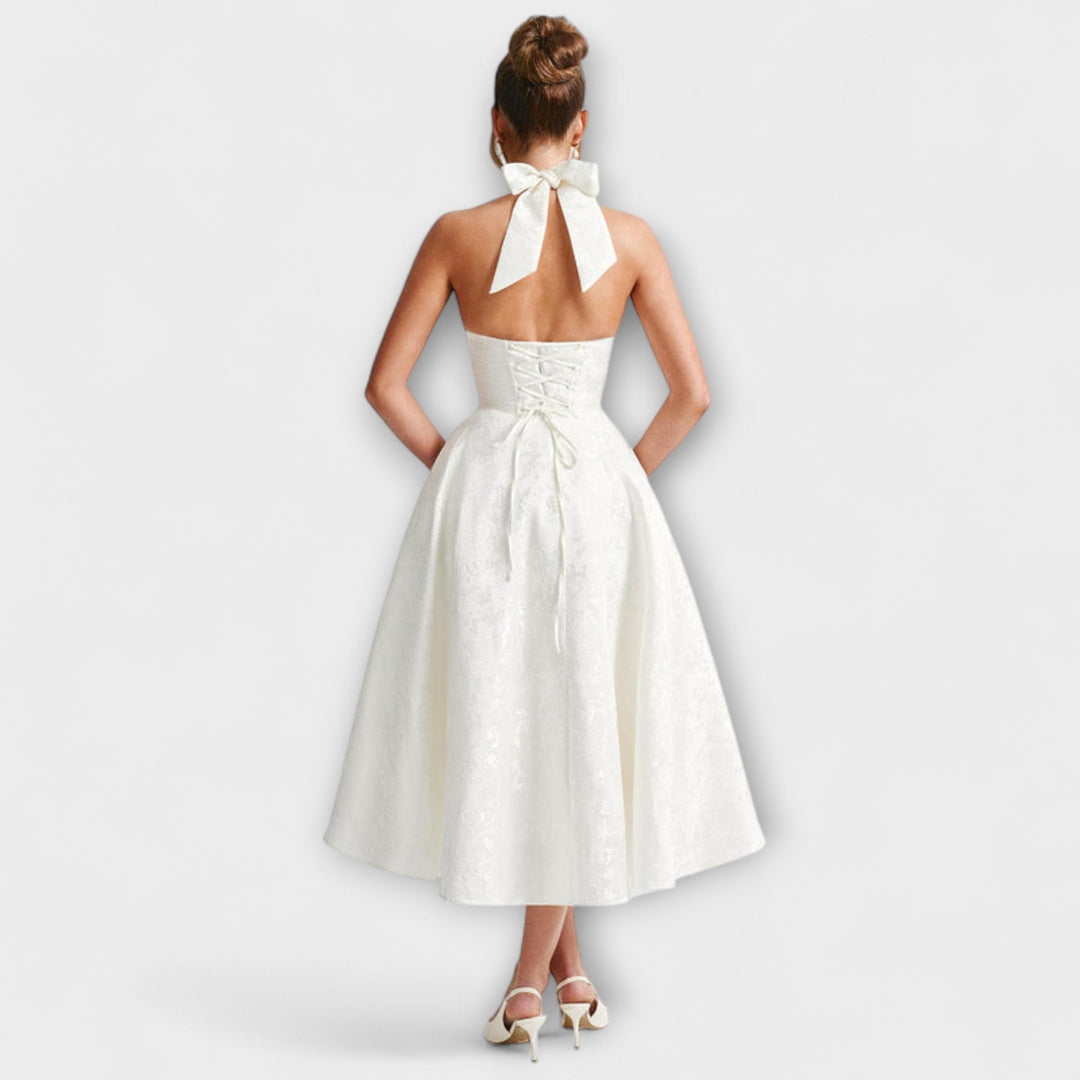 Renata - Jacquard Lace-Up Maxi Dress
