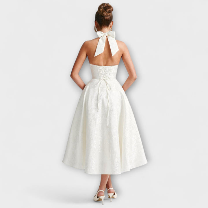 Renata - Jacquard Lace-Up Maxi Dress