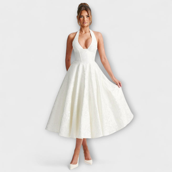 Renata - Jacquard Lace-Up Maxi Dress
