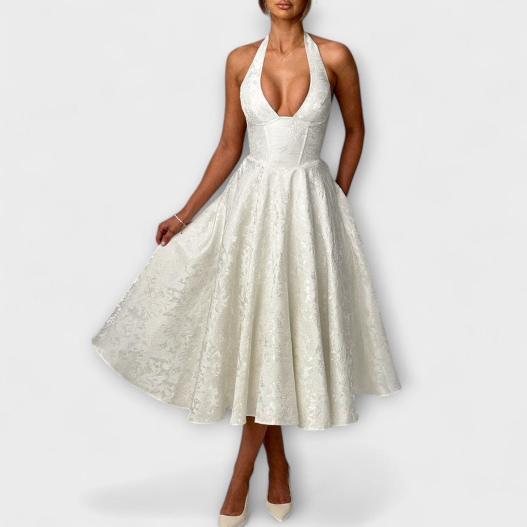 Renata - Jacquard Lace-Up Maxi Dress
