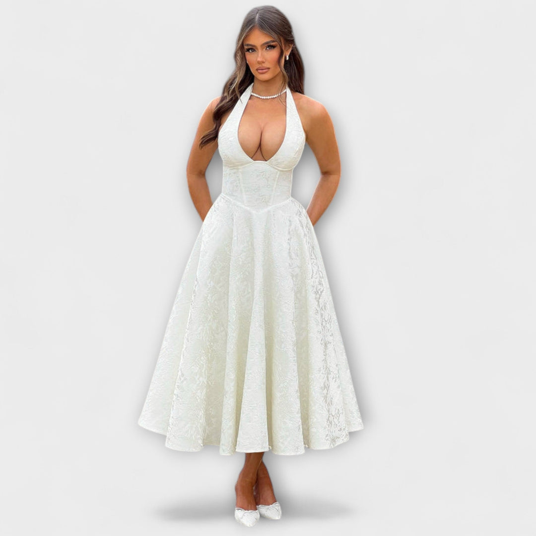 Renata - Jacquard Lace-Up Maxi Dress