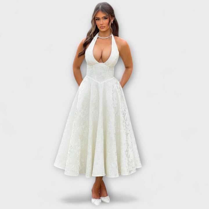 Renata - Jacquard Lace-Up Maxi Dress