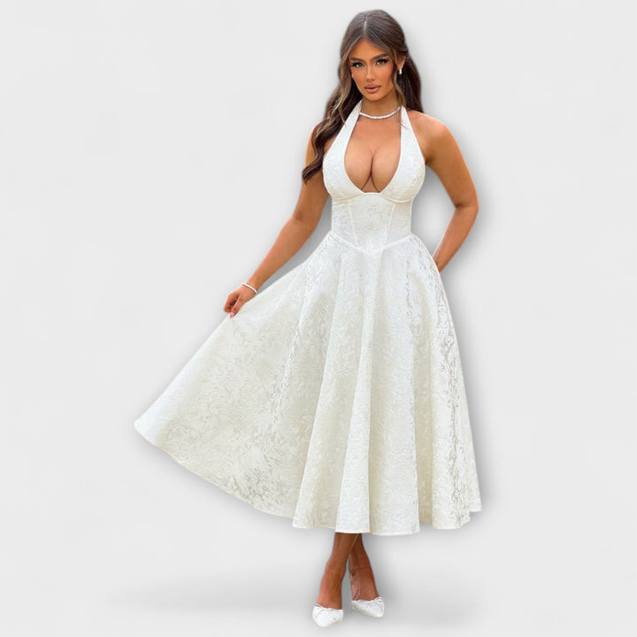 Renata - Jacquard Lace-Up Maxi Dress