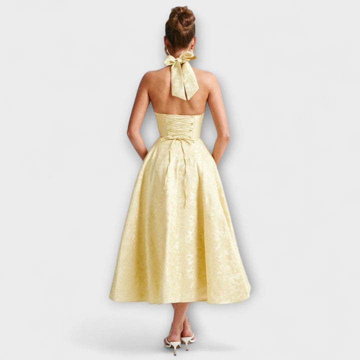 Renata - Jacquard Lace-Up Maxi Dress