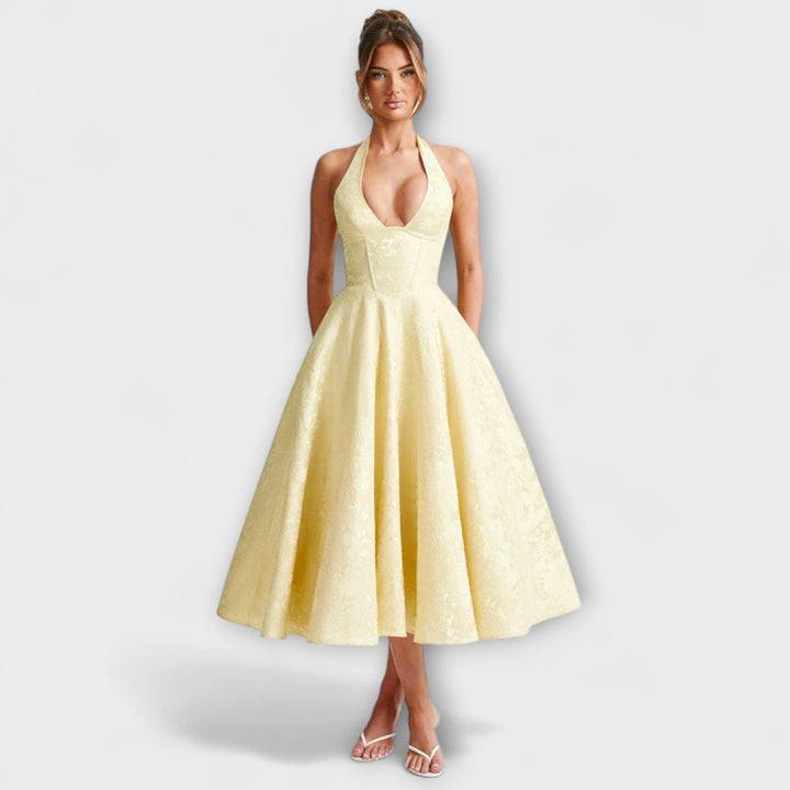 Renata - Jacquard Lace-Up Maxi Dress