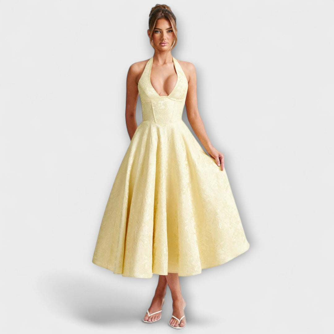 Renata - Jacquard Lace-Up Maxi Dress