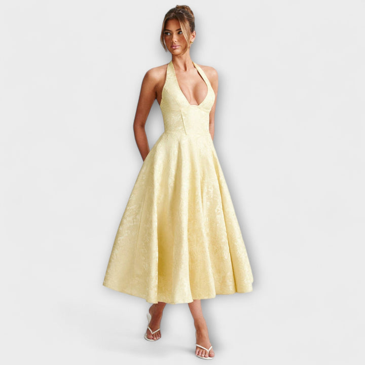 Renata - Jacquard Lace-Up Maxi Dress