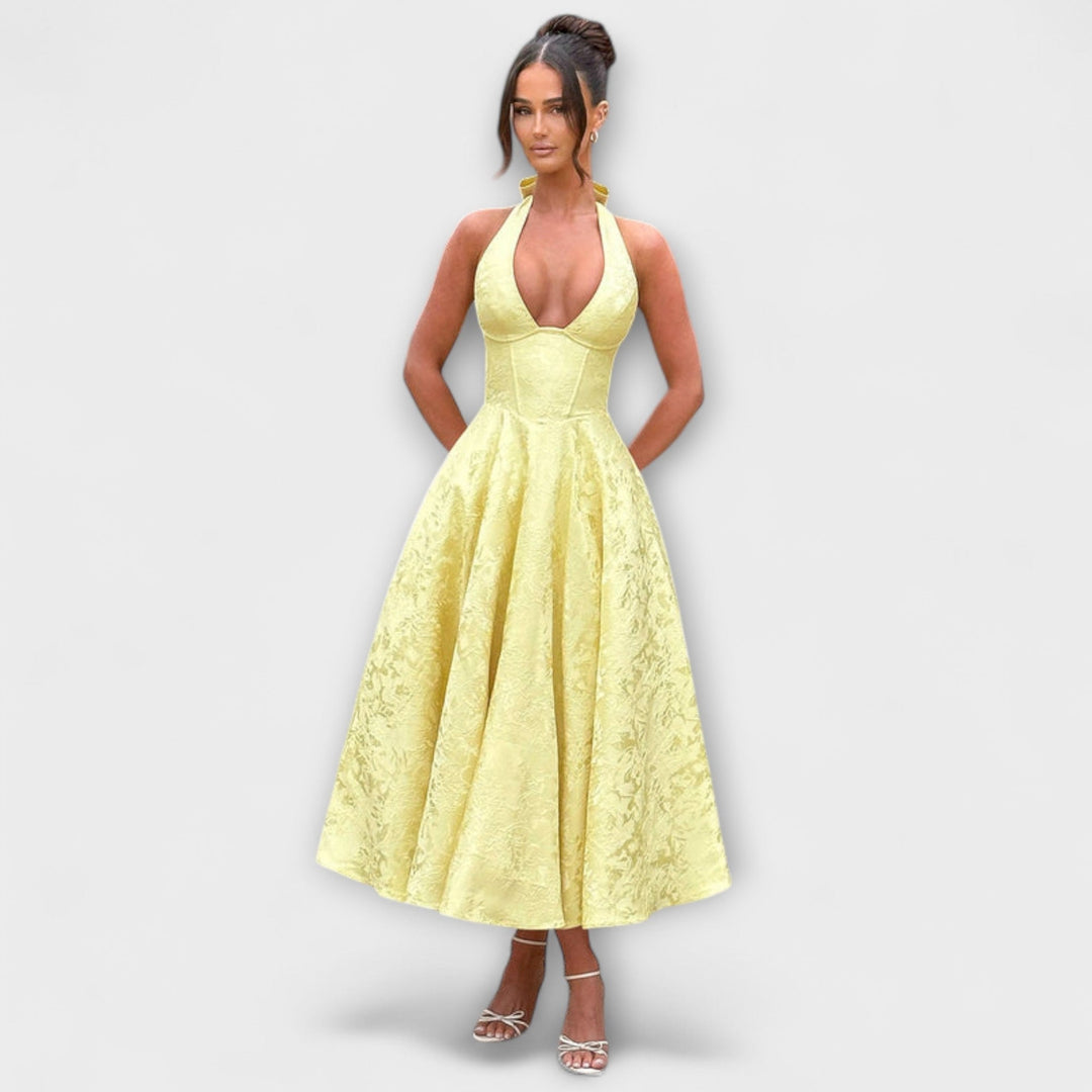 Renata - Jacquard Lace-Up Maxi Dress