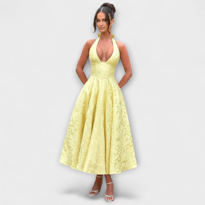 Renata - Jacquard Lace-Up Maxi Dress