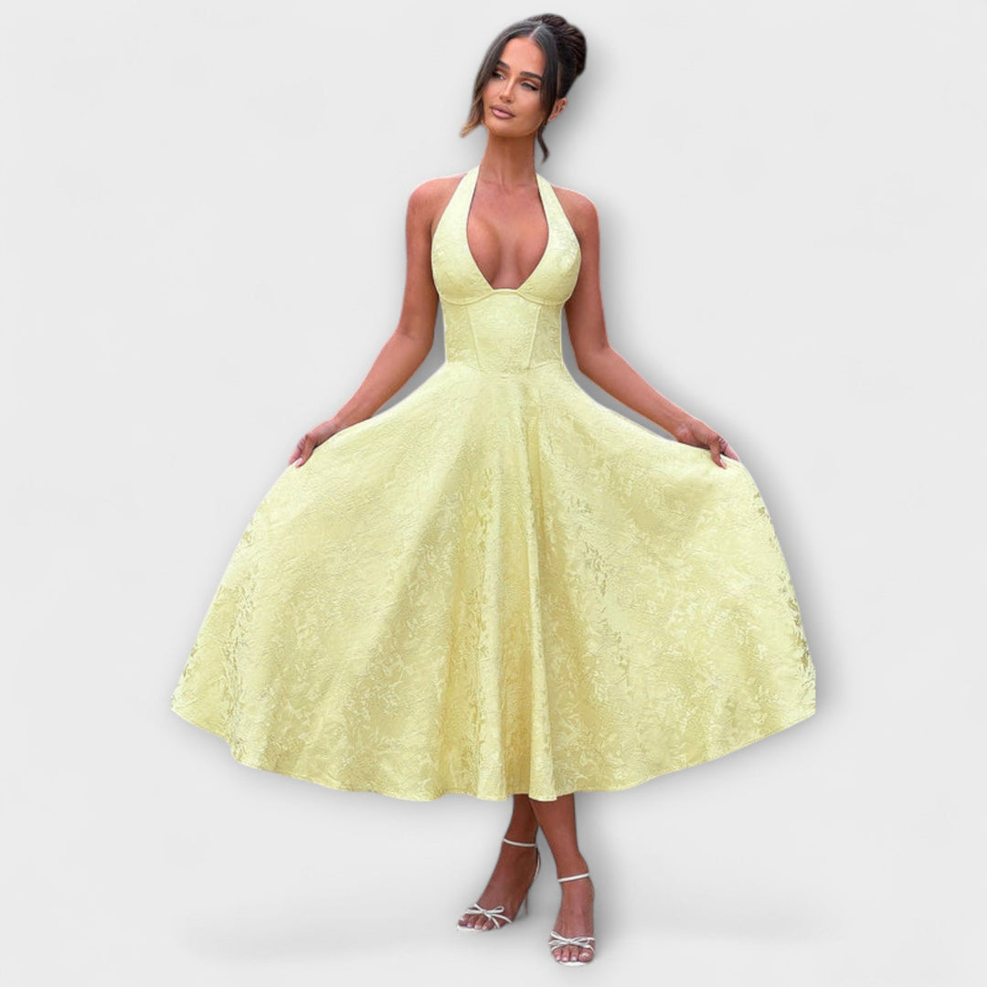 Renata - Jacquard Lace-Up Maxi Dress