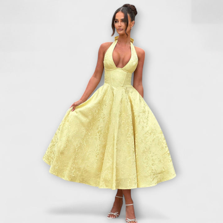 Renata - Jacquard Lace-Up Maxi Dress