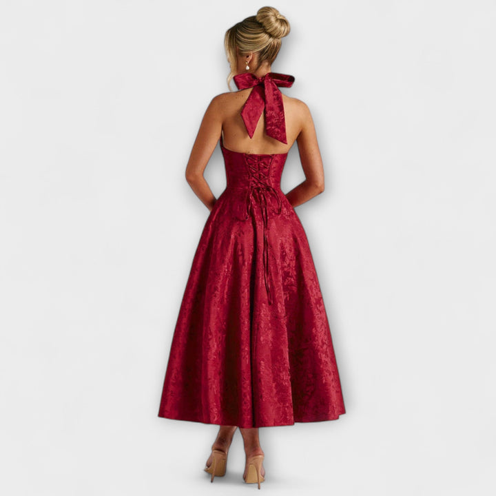 Renata - Jacquard Lace-Up Maxi Dress