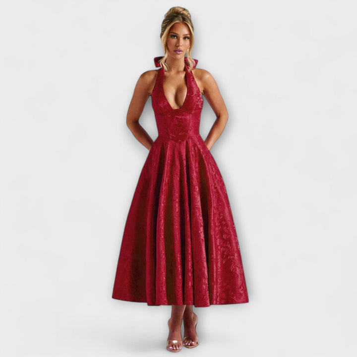 Renata - Jacquard Lace-Up Maxi Dress