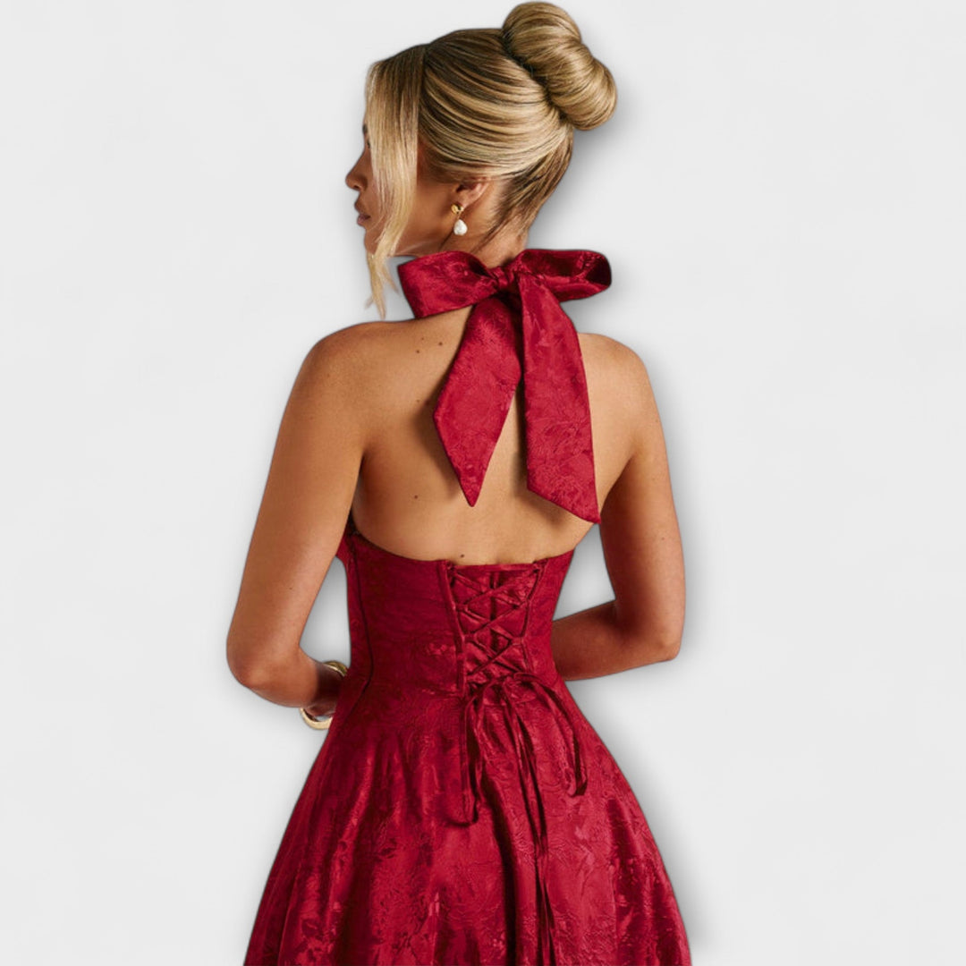 Renata - Jacquard Lace-Up Maxi Dress