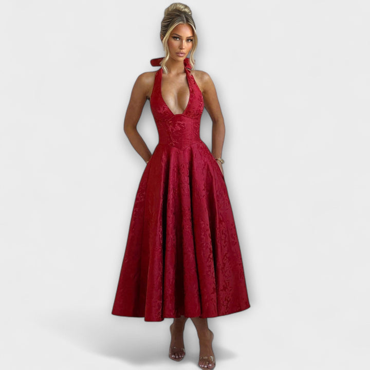 Renata - Jacquard Lace-Up Maxi Dress