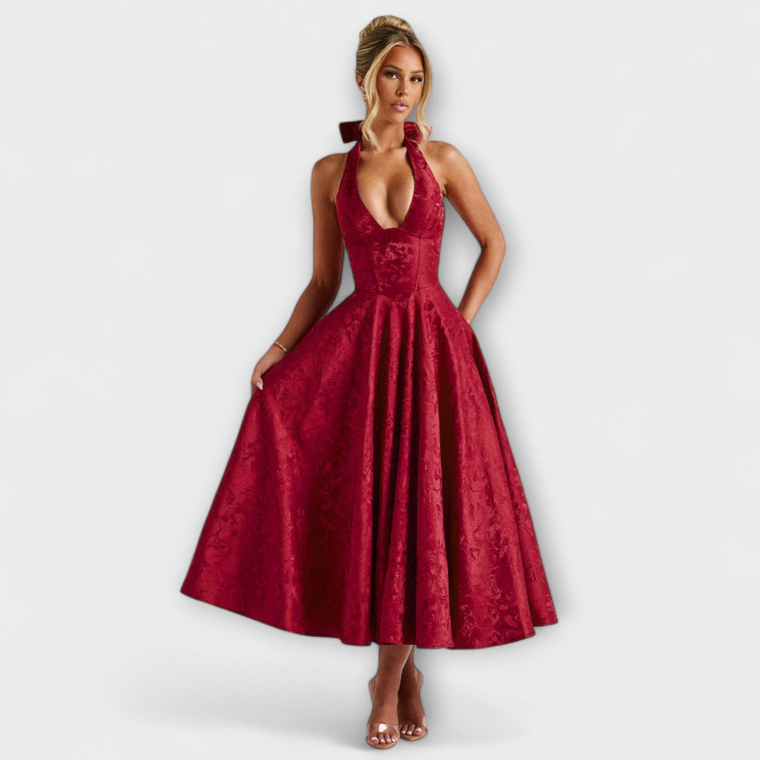 Renata - Jacquard Lace-Up Maxi Dress