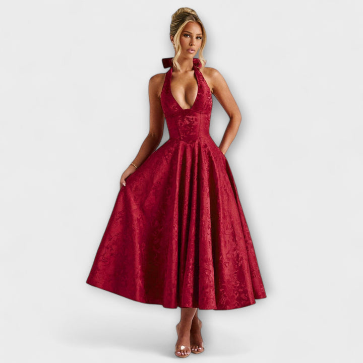 Renata - Jacquard Lace-Up Maxi Dress