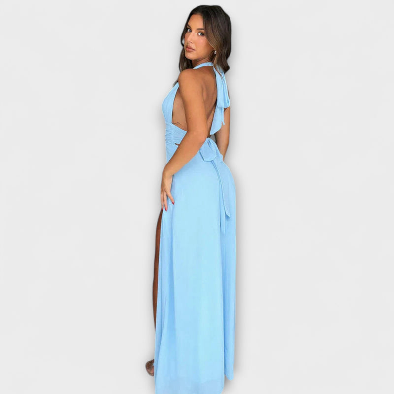 Delia - Backless Party Dress with Lace-Up Plunge Neck