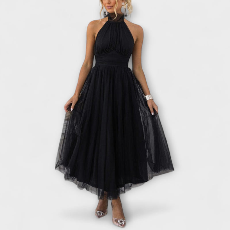 Pearlina - Elegant High Neck Mesh Dress