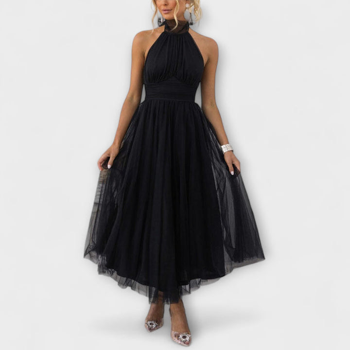 Pearlina - Elegant High Neck Mesh Dress