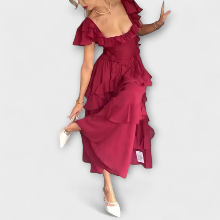 Quinlan - Chic High-Waisted Dress Featuring Delicate Lace Trim