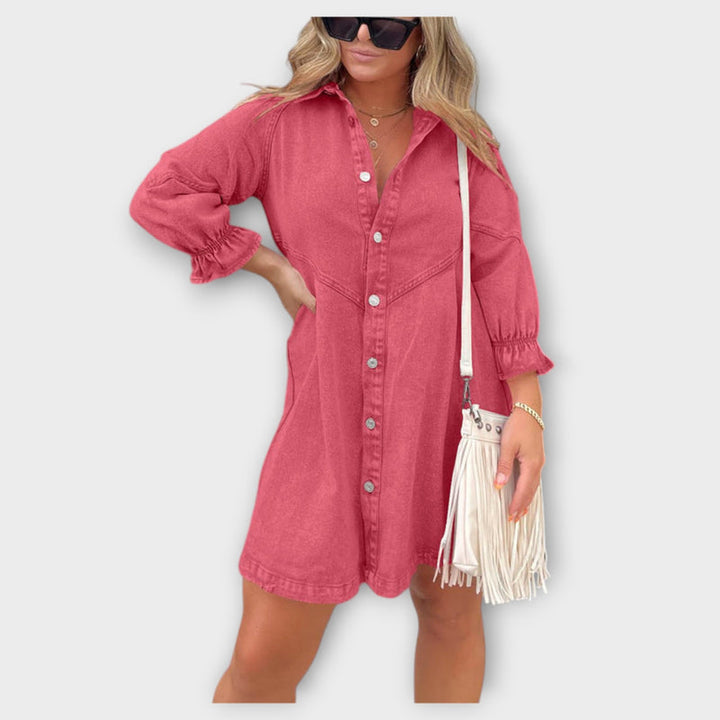 Galilea - Stylish Denim Midi Dress with Turn-Down Collar