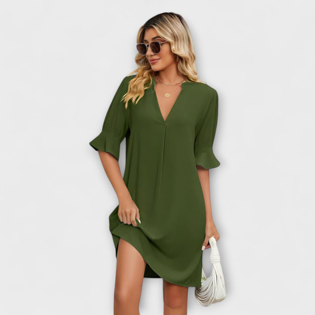 Amy - Relaxed Fit Pleated Knee-Length Dress