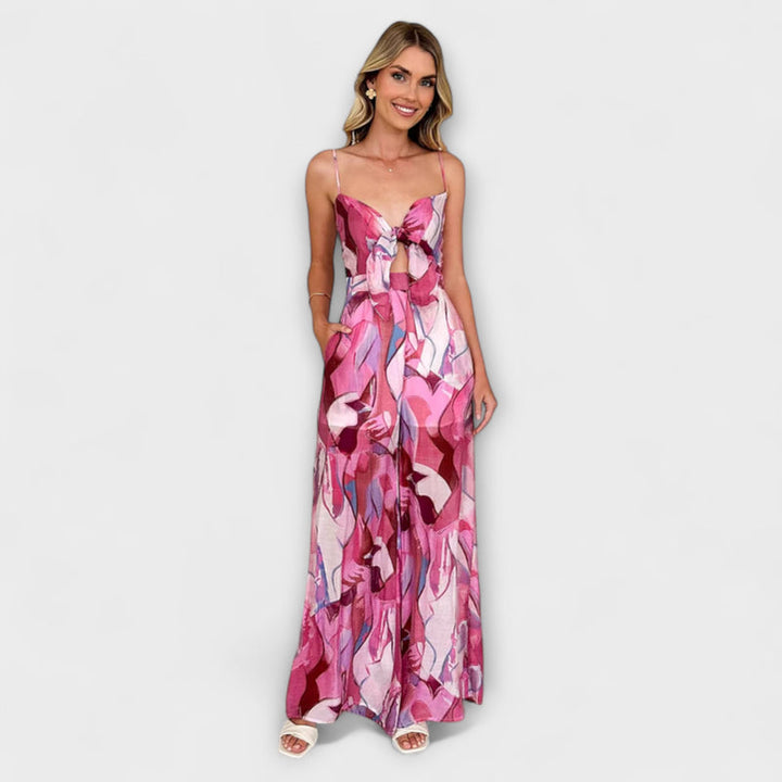 Annalise - Elegant Printed Long Dress with Suspender Straps