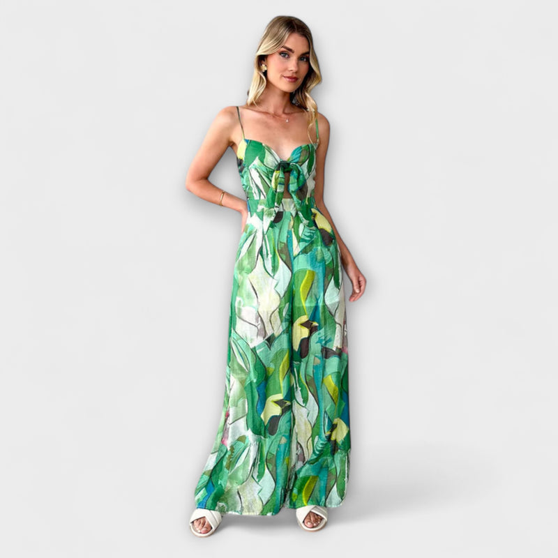 Annalise - Elegant Printed Long Dress with Suspender Straps
