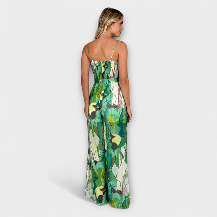 Annalise - Elegant Printed Long Dress with Suspender Straps