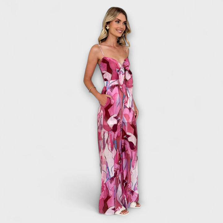 Annalise - Elegant Printed Long Dress with Suspender Straps