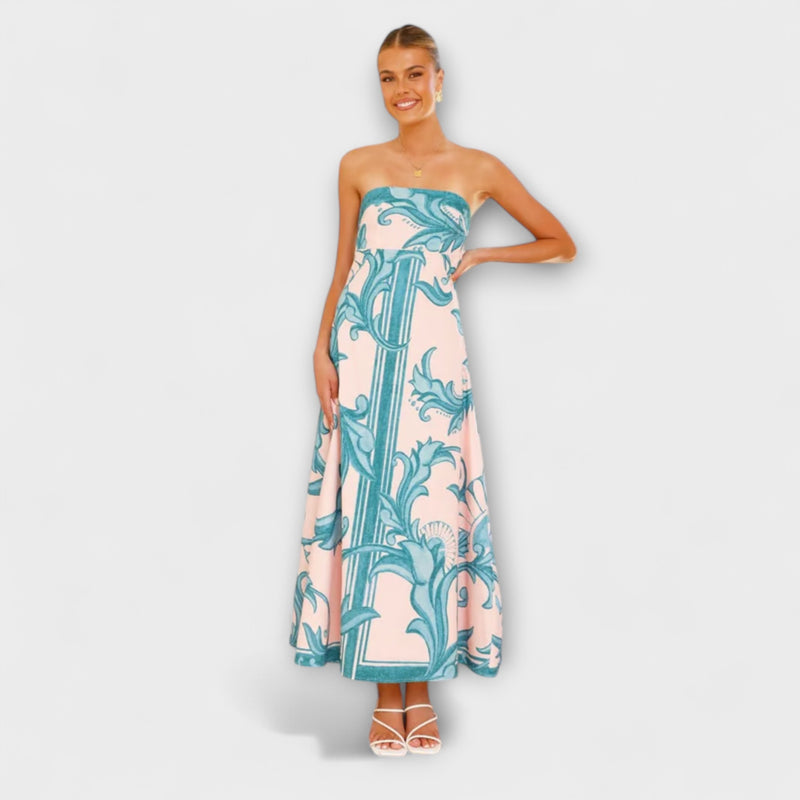 Iris - Retro Floral Long Tube Dress